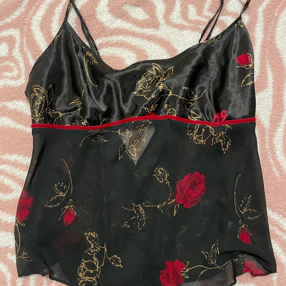 Elegant Black and Red Floral Chemise